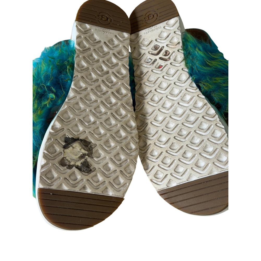 UGG Womens Teal Lime Green Faux Fur Slingback Holly Sandals Buckle Strap  10 - Picture 13 of 13